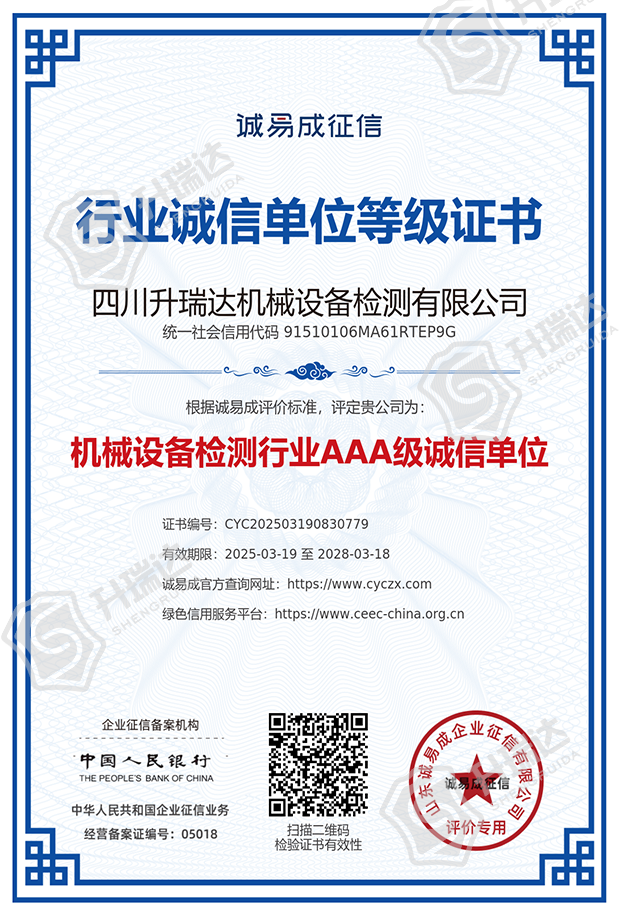 行業(yè)誠信單位等級(jí)證書